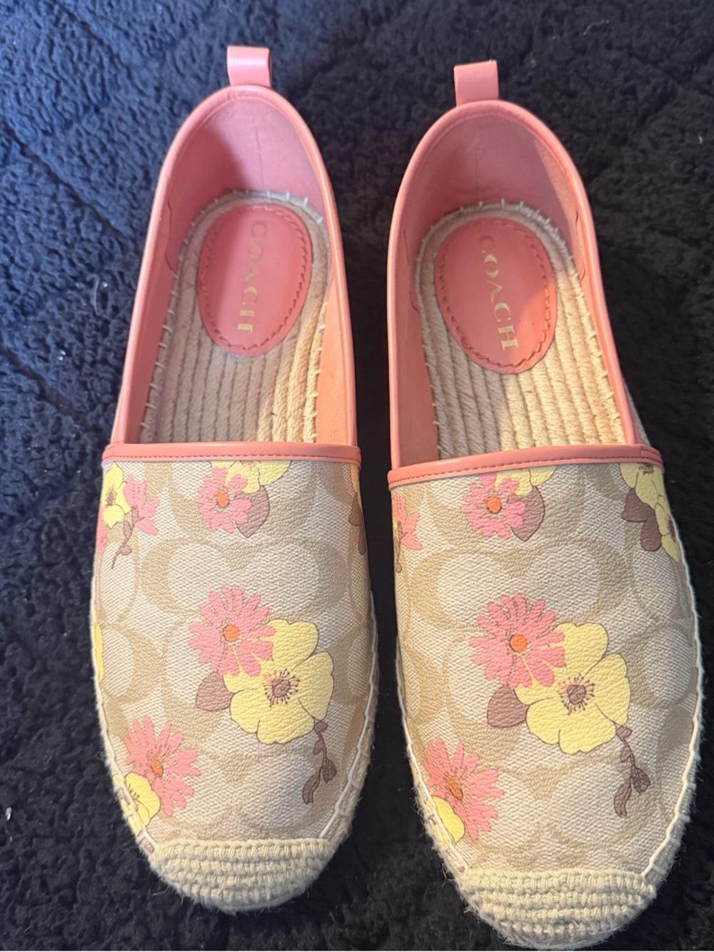 Coach Pink Trim Floral Espadrilles